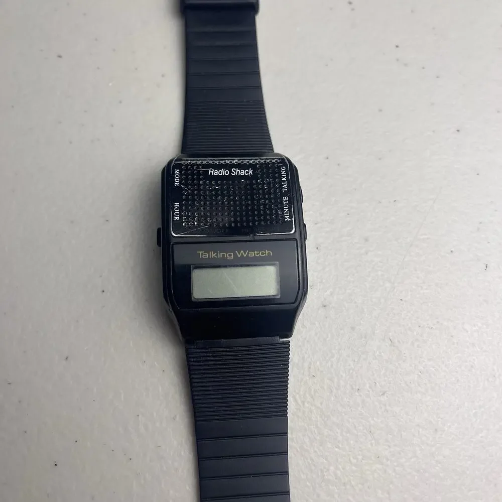 Vintage Radio Shack Tandy Talking Digital Watch Black FOR PARTS - NEEDS BATTERY
